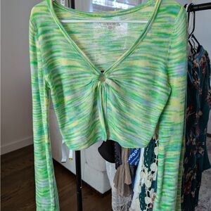 American Eagle Outfitters Lime and Yellow Striped Crop Top